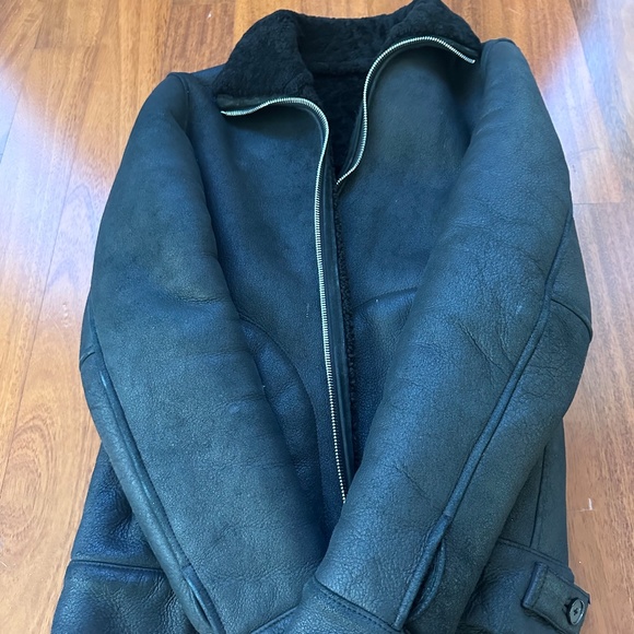 Officine Generale Lather + Fur Lined Bomber Jacket Size S - Picture 4 of 5